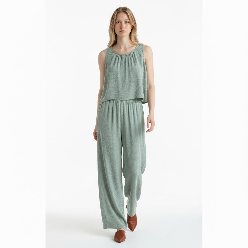 Lulus Coastal Nautical New Sage Green Layered Sleeveless Wide Leg Jumpsuit M